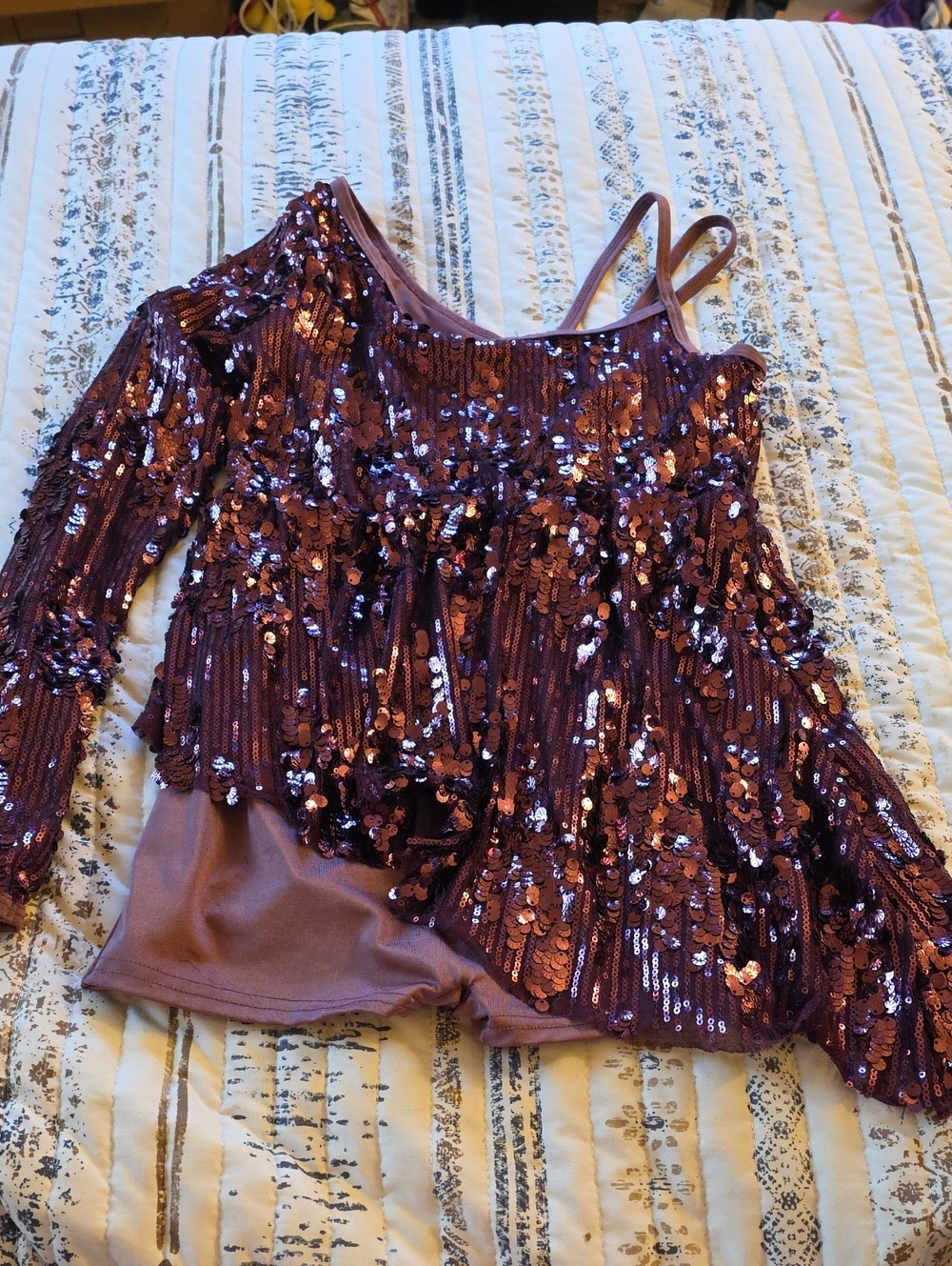 BCBG Purple Sequin Ruffle Dance Top with Double Straps